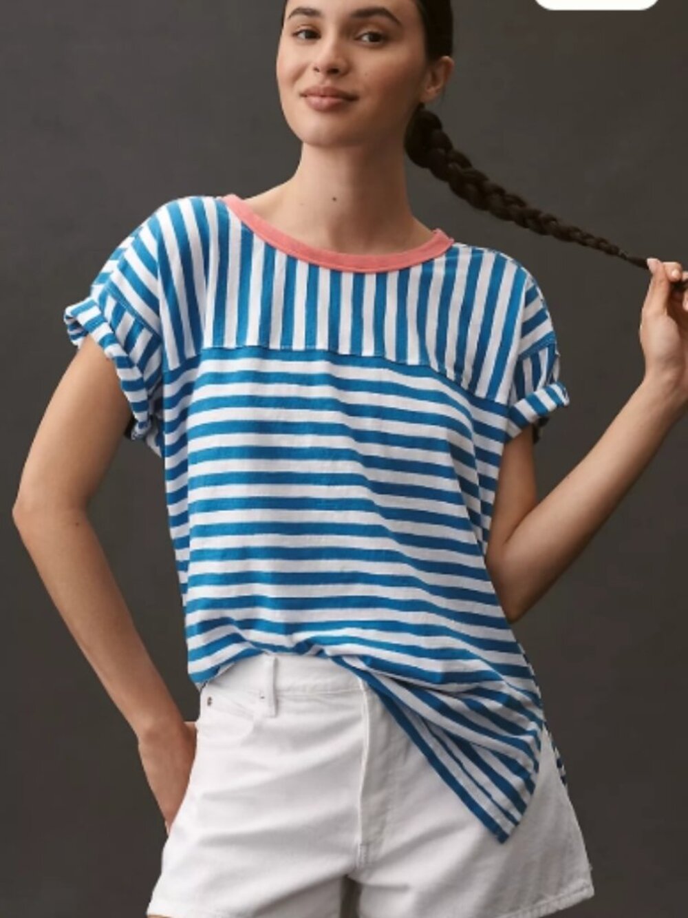 Like New! PILCRO The Jordyn Cotton-Slub Crew-neck Oversized Tee Striped Edit L
